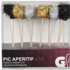 Pic à apéritif embout boule noir doré argenté x12
