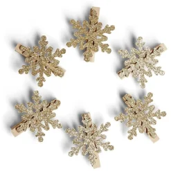 Pince de décoration flocon de neige doré x6