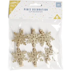 Pince de décoration flocon de neige doré x6