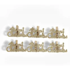 Pince de décoration flocon Merry Christmas doré x6