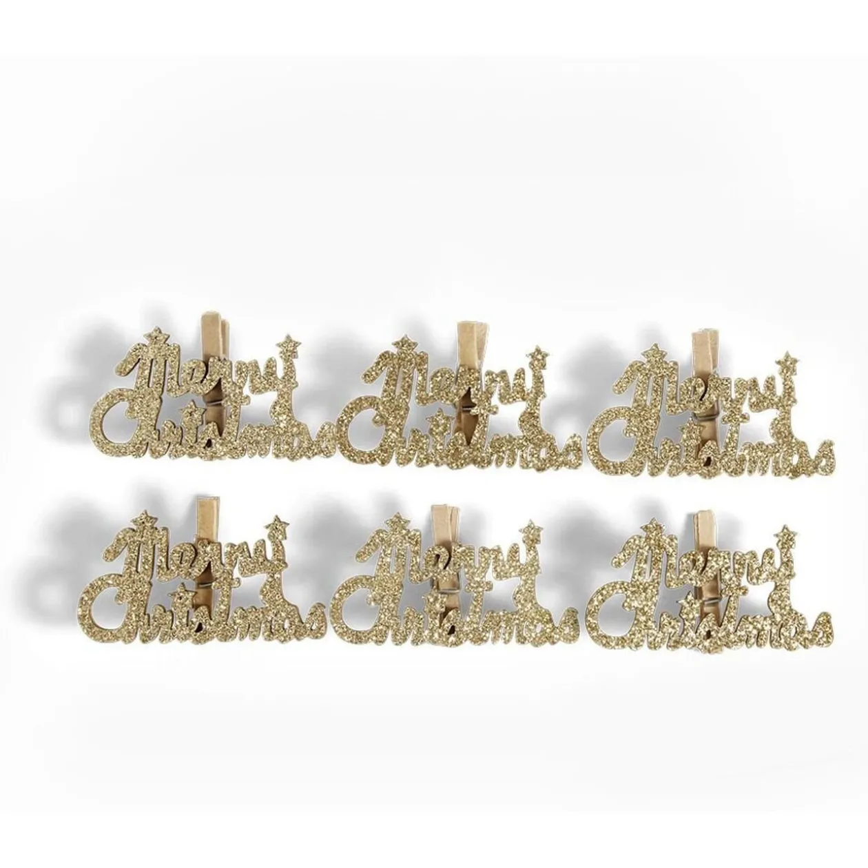 Pince de décoration flocon Merry Christmas doré x6