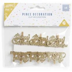 Pince de décoration flocon Merry Christmas doré x6