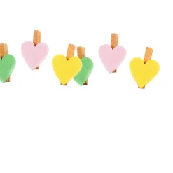 Pince forme coeur bois coloré x6