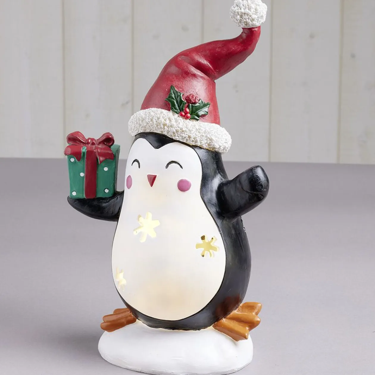 Pingouin solaire polyrésine Noël 1 LED blanc chaud H30cm