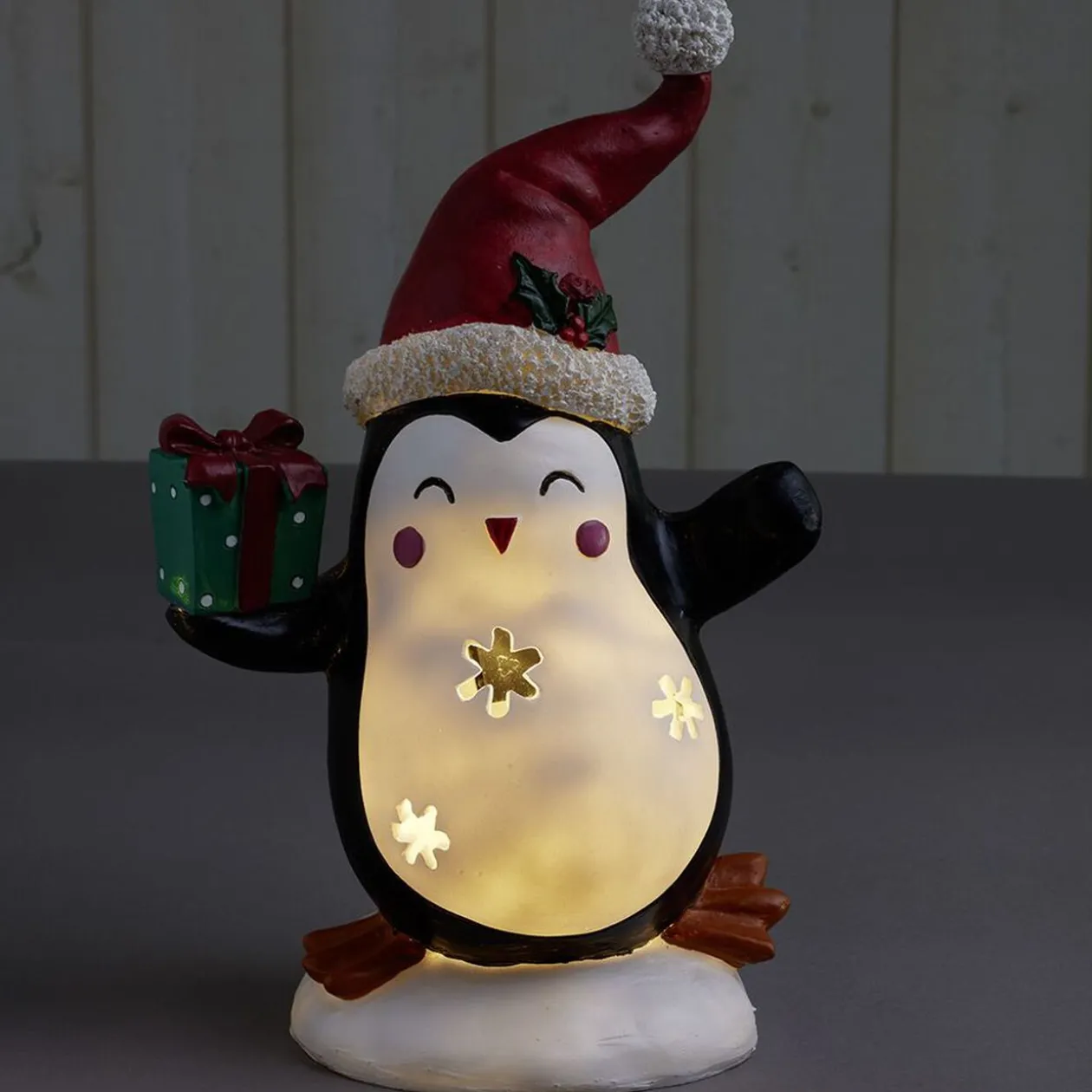 Pingouin solaire polyrésine Noël 1 LED blanc chaud H30cm