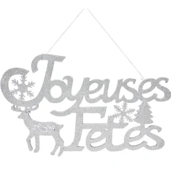 Plaque Joyeuses Fêtes Argentée L60 x H 28 cm