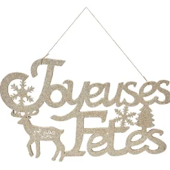 Plaque Joyeuses Fêtes Dorée L60 x H 28 cm