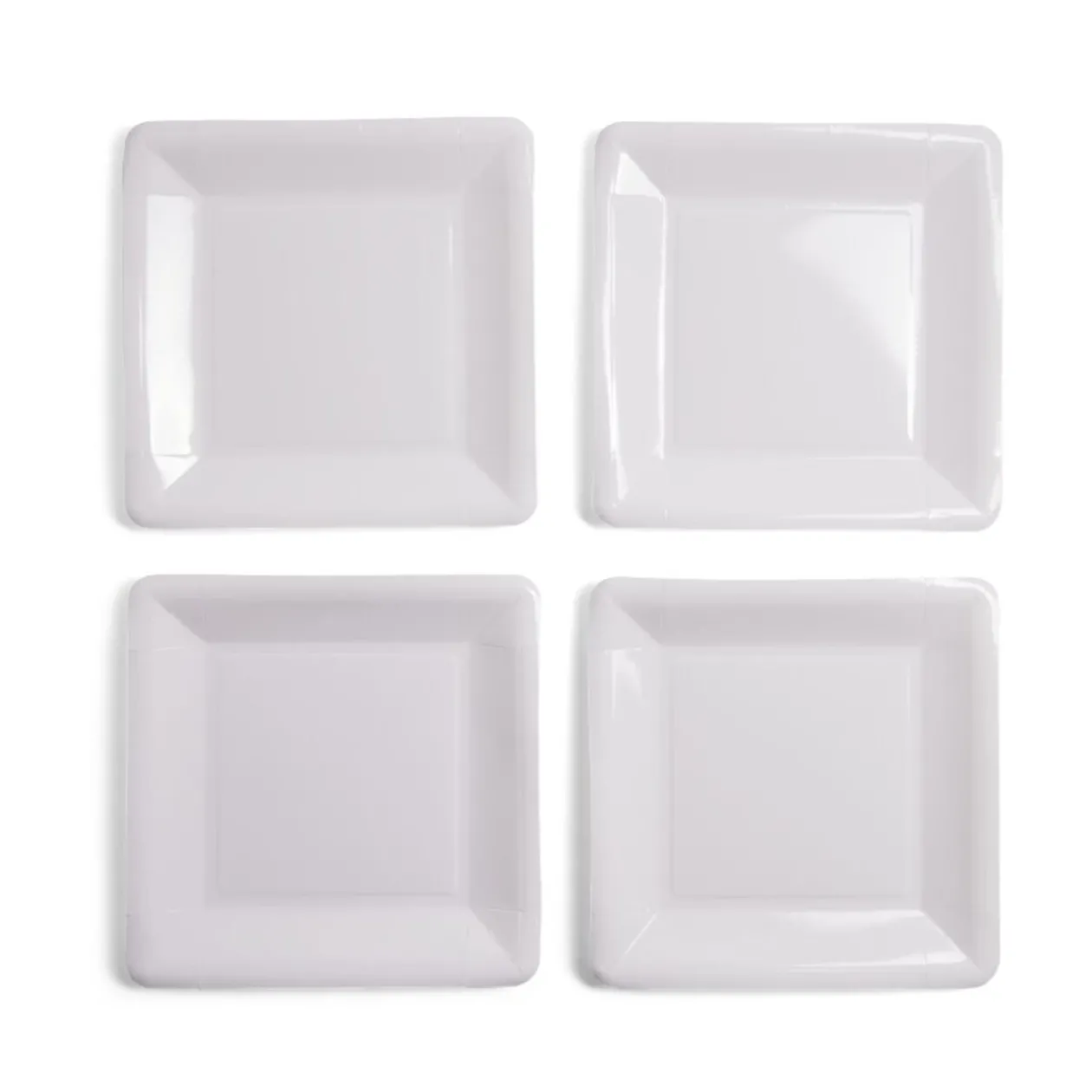 Plateau de présentation carré x4 en carton métallisé blanc 23x23cm