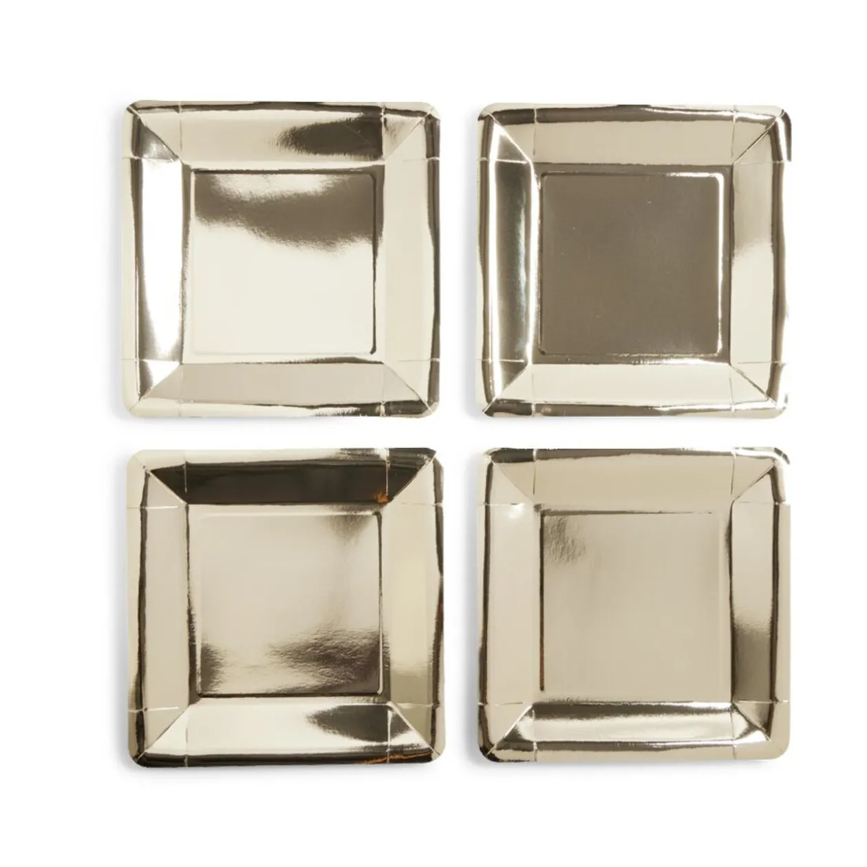 Plateau de présentation carré x4 en carton métallisé doré 23x23cm
