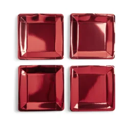 Plateau de présentation carré x4 en carton métallisé rouge 23x23cm
