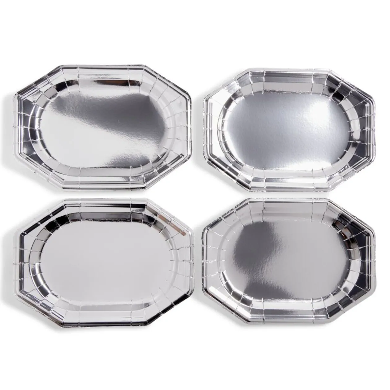 Plateau de présentation ovale x4 en carton gris argenté 25x34cm