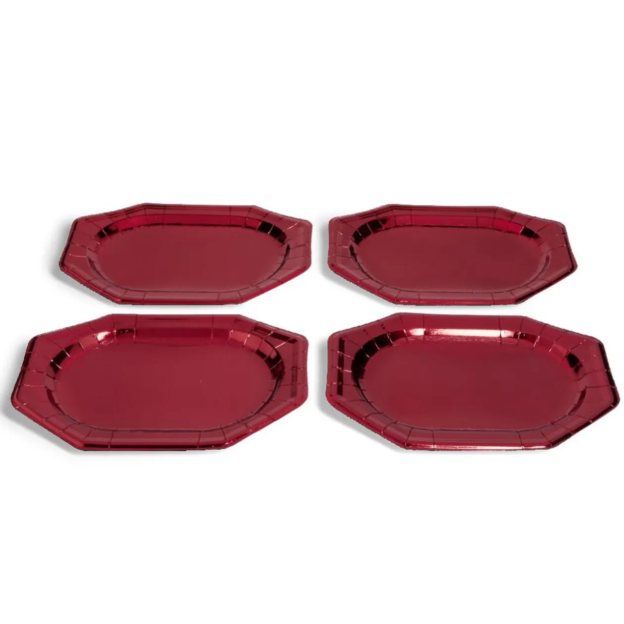 Plateau de présentation ovale x4 en carton métallisé rouge 25x34cm