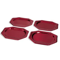Plateau de présentation ovale x4 en carton métallisé rouge 25x34cm
