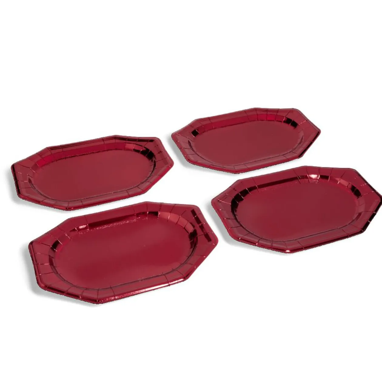 Plateau de présentation ovale x4 en carton métallisé rouge 25x34cm