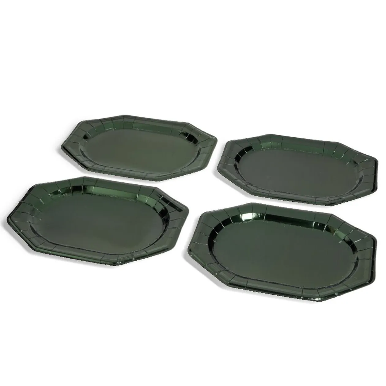 Plateau de présentation ovale x4 en carton métallisé vert sapin 25x34cm