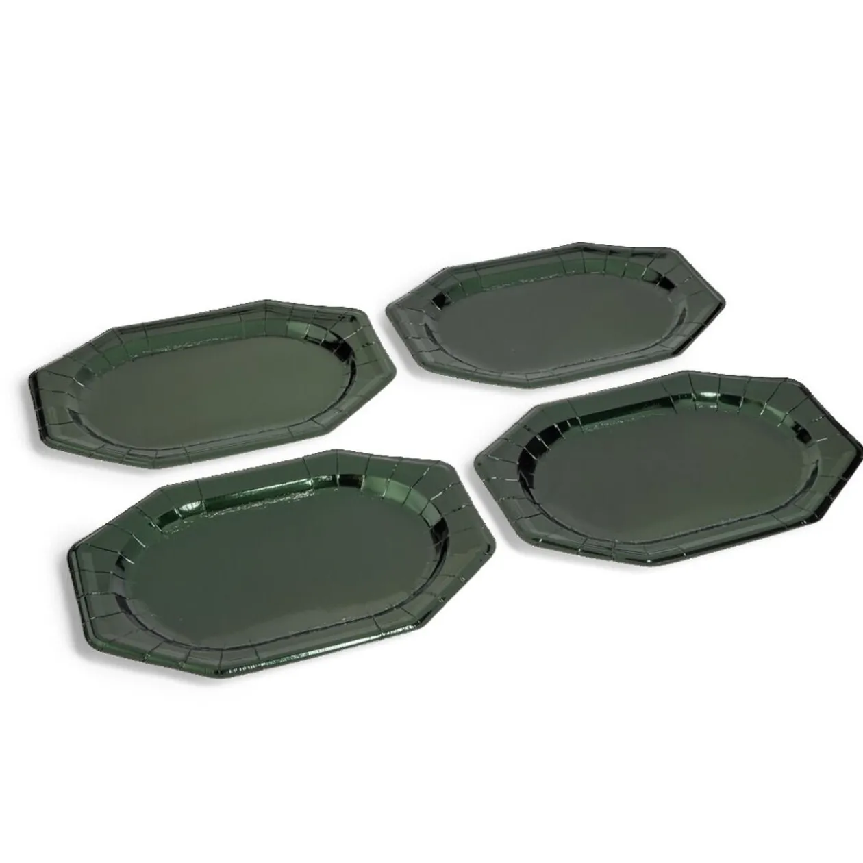 Plateau de présentation ovale x4 en carton métallisé vert sapin 25x34cm