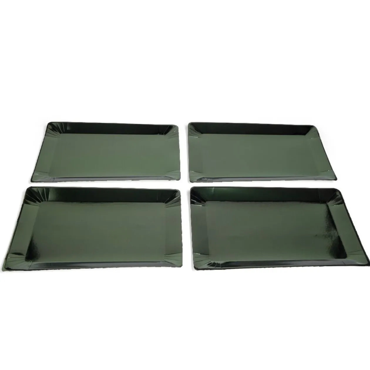Plateau de présentation rectangulaire x4 en carton vert sapin 28x38cm