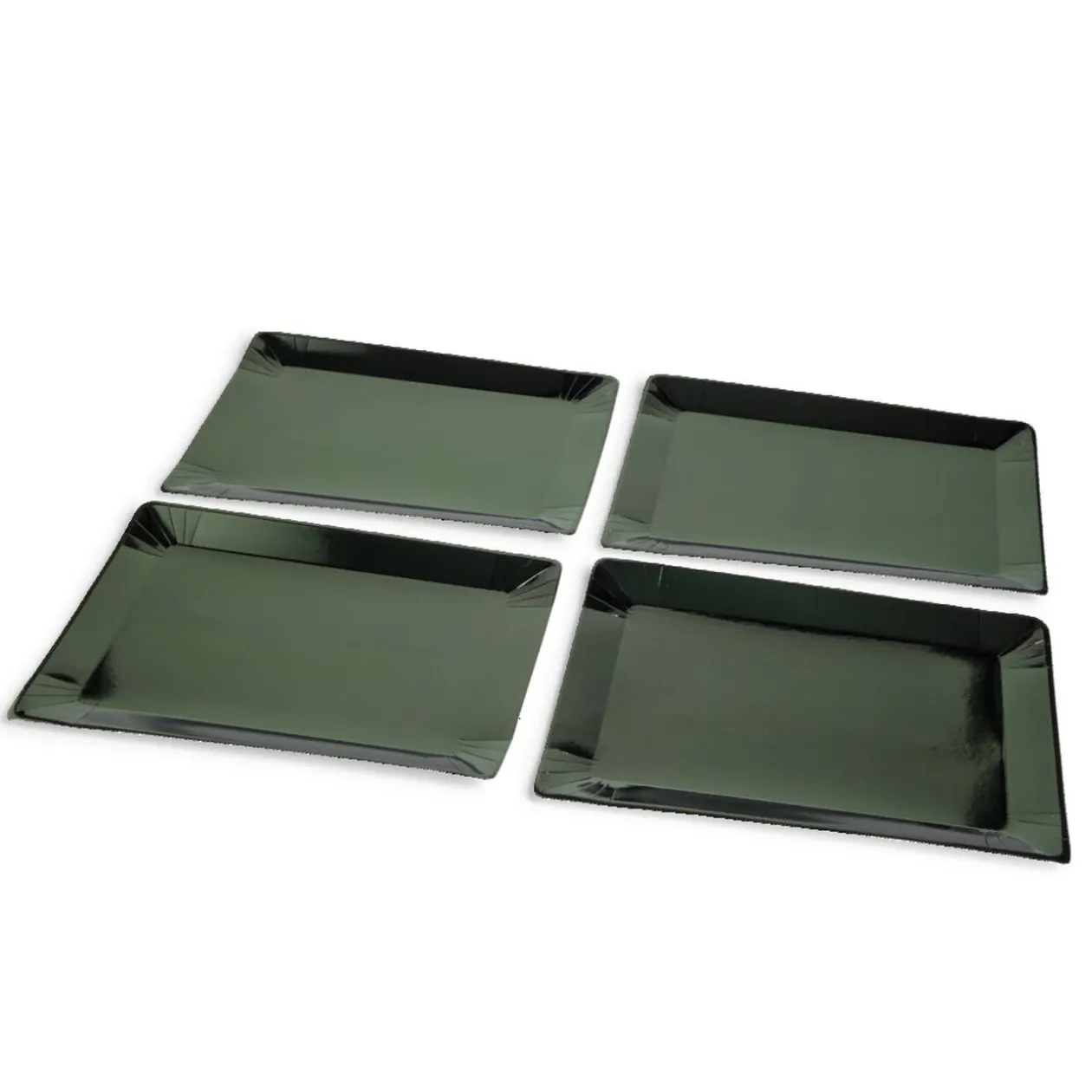 Plateau de présentation rectangulaire x4 en carton vert sapin 28x38cm