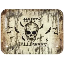 Plateau Happy Halloween tête de mort et toiles d'araignées