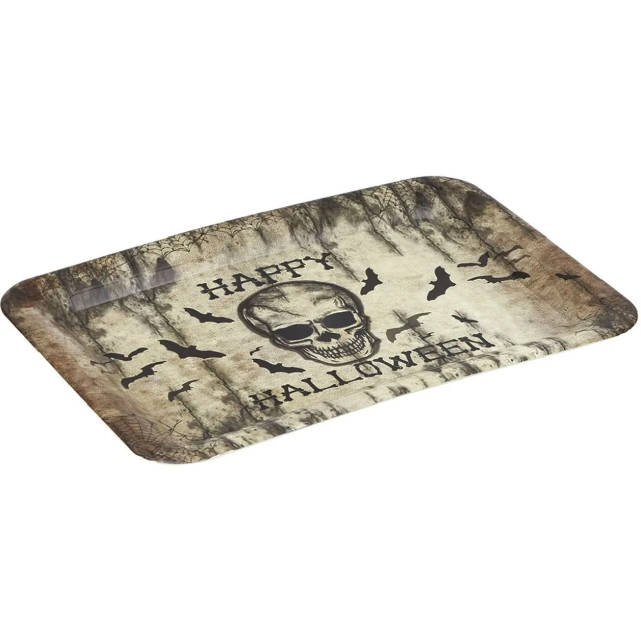 Plateau Happy Halloween tête de mort et toiles d'araignées