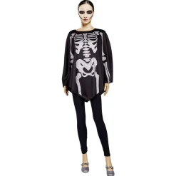 Poncho adulte Halloween imprimé squelette pailleté TU