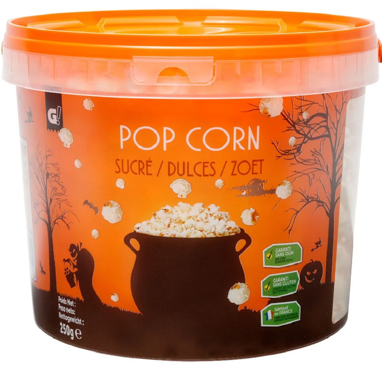 Pop corn sucré dans seau à motif Halloween 250g