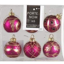 Porte nom rose fuchsia doré x6
