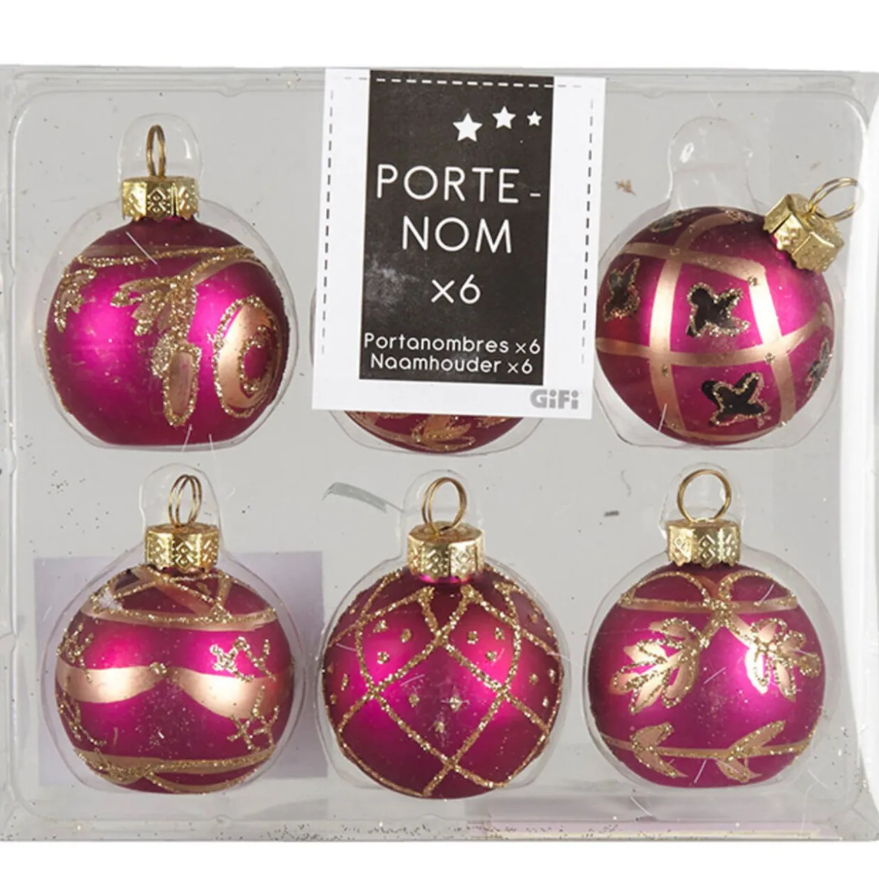 Porte nom rose fuchsia doré x6
