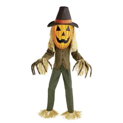 Épouvantail géant tête citrouille animé et sonore H182cm