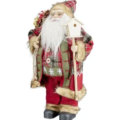 Père Noël à poser avec cabane à oiseaux et hotte rouge et blanc H46cm