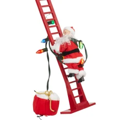 Père Noël animé et musical escaladant une échelle H. 110 cm