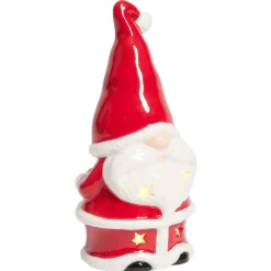 Père Noël lumineux 1LED céramique rouge et blanc H15,5cm