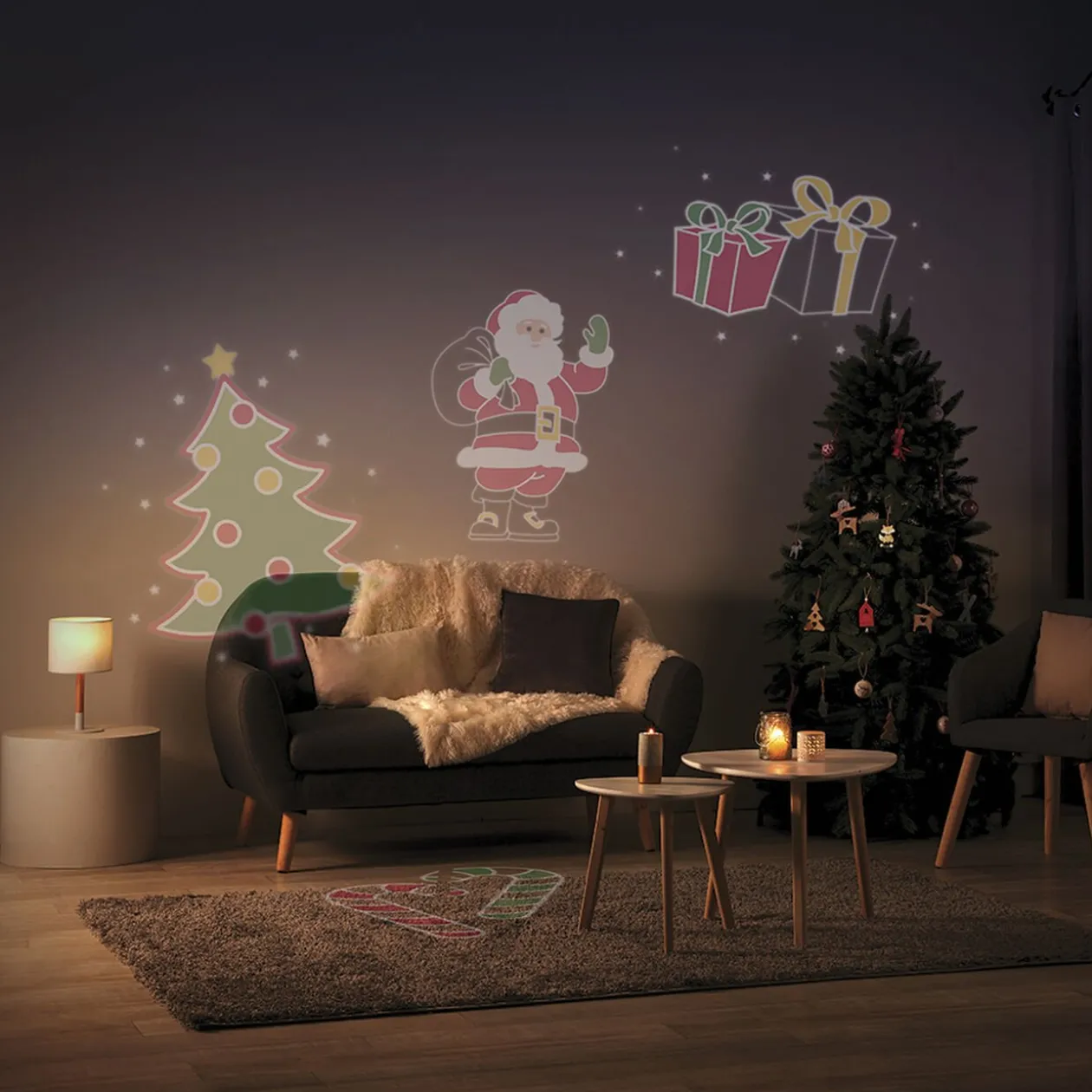 Projecteur intérieur LED Noël 4 motifs animés