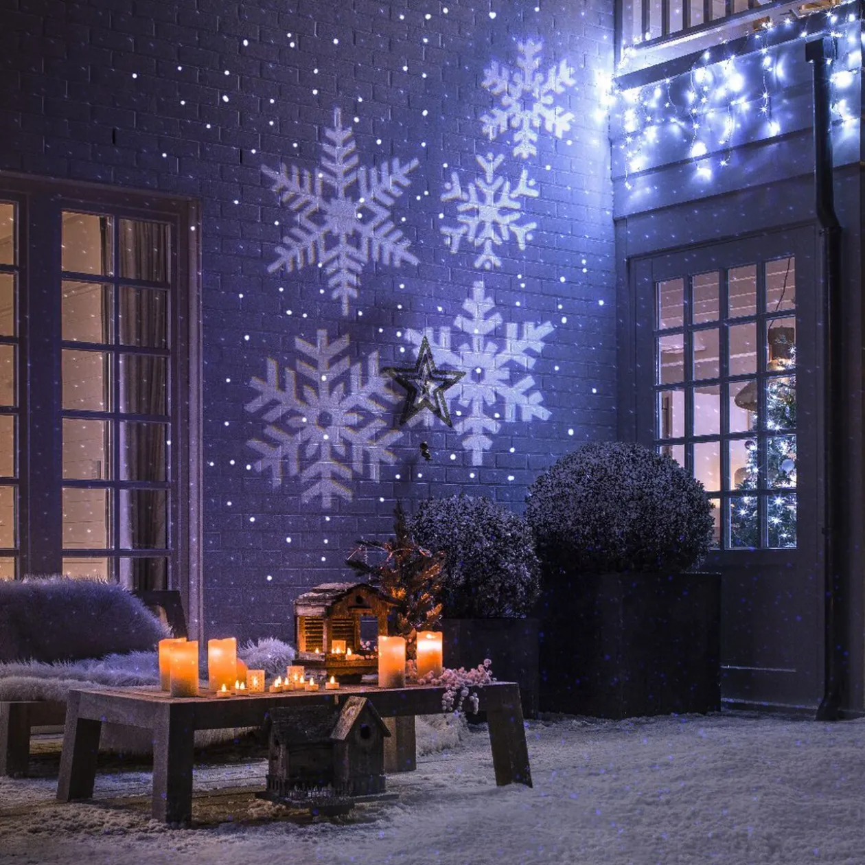 Projecteur lazer fixe et animé flocons points extérieur