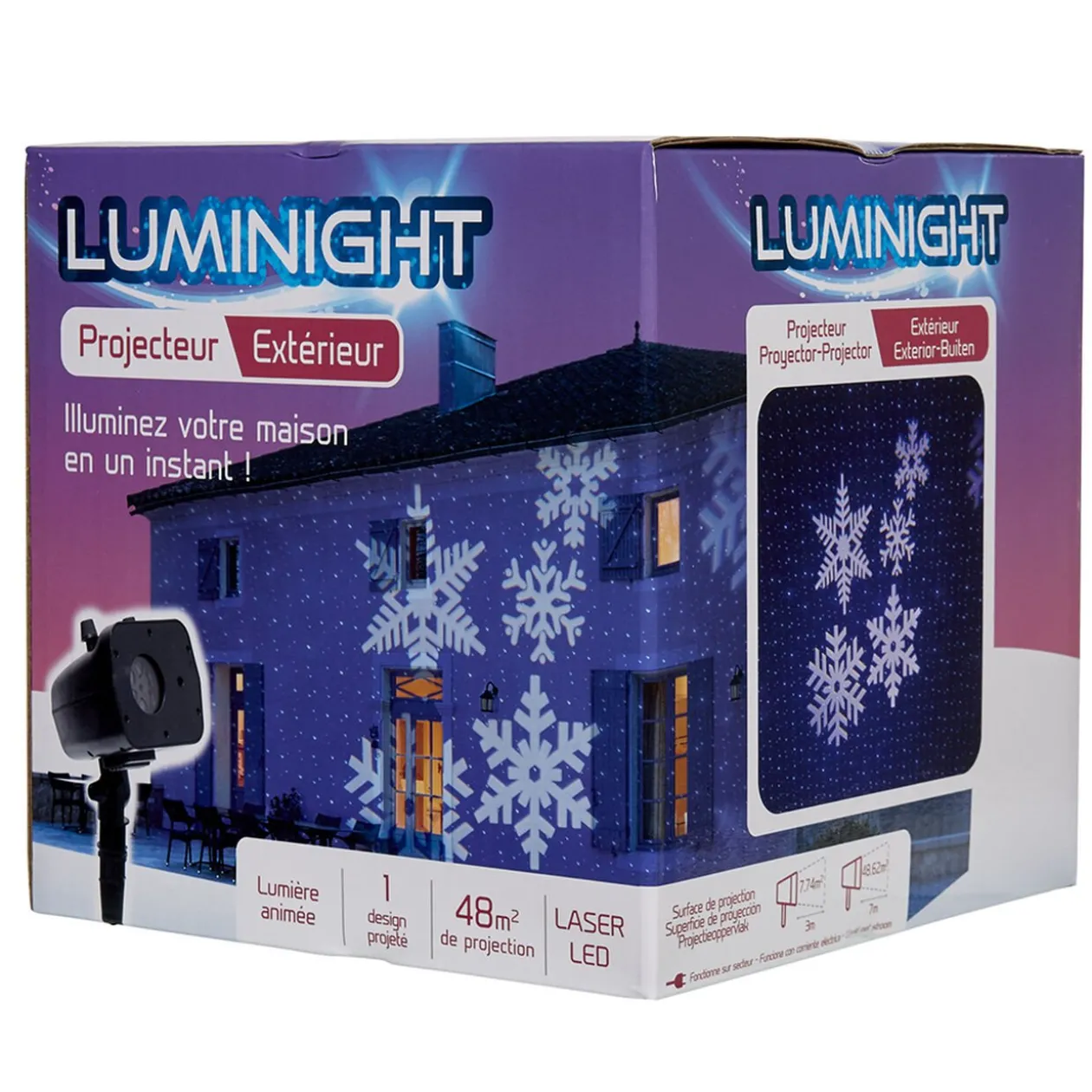 Projecteur lazer fixe et animé flocons points extérieur