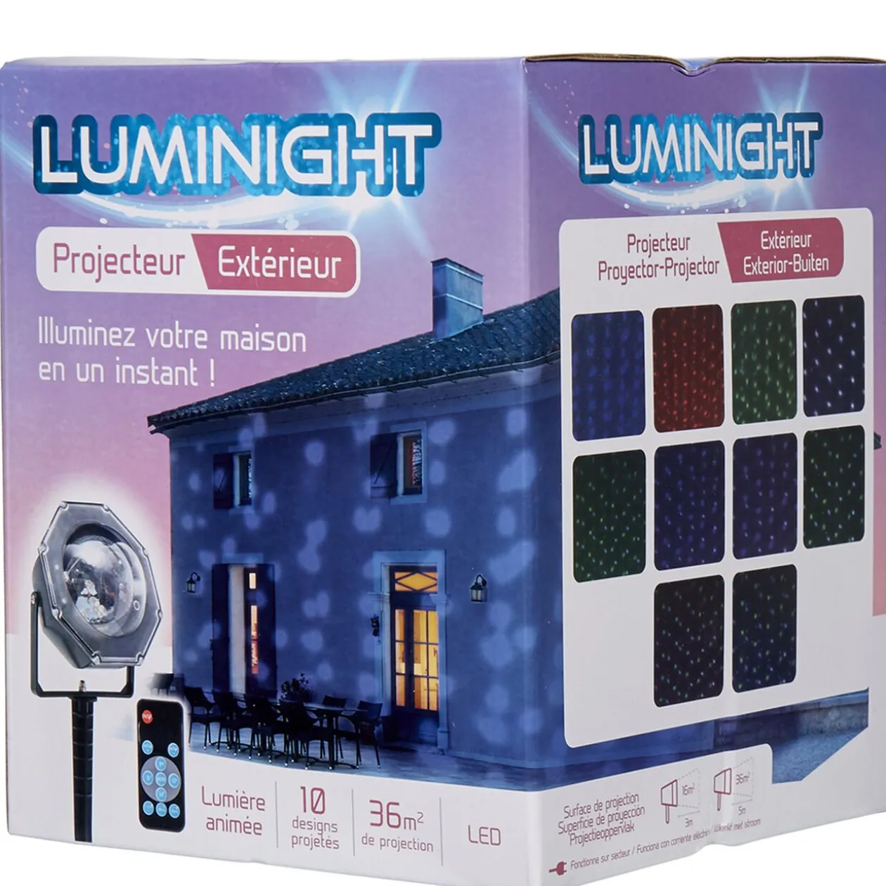 Projecteur LED 10 motifs effet chute de neige animé et fixe