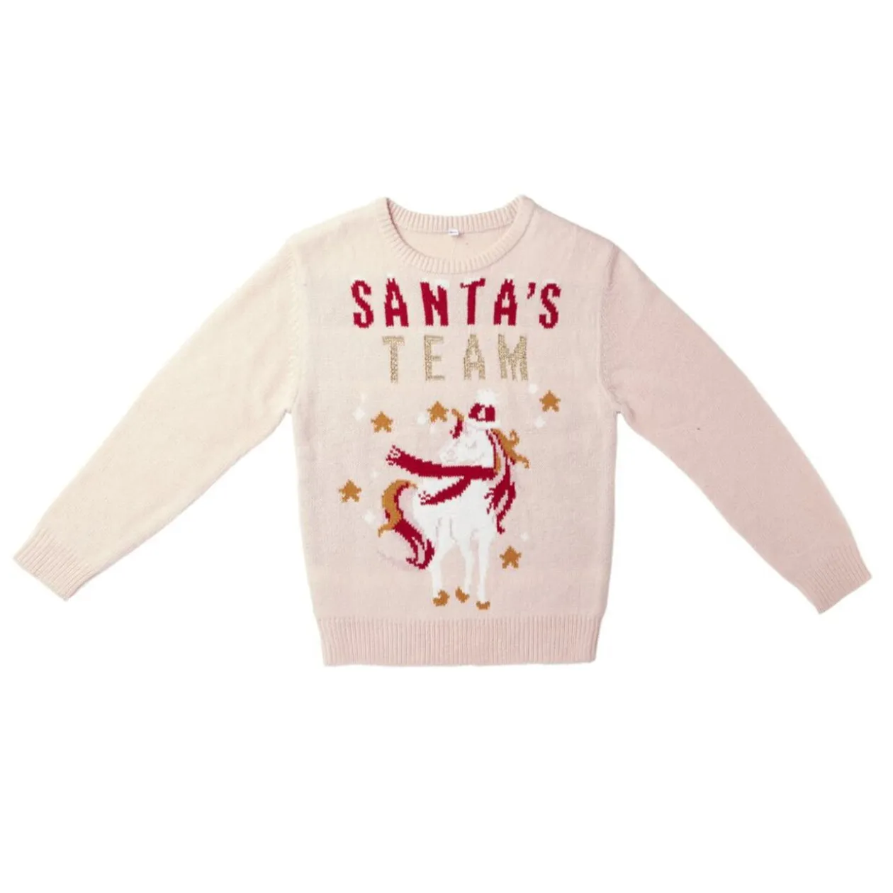 Pull de Noël enfant Santa's Team licorne rose