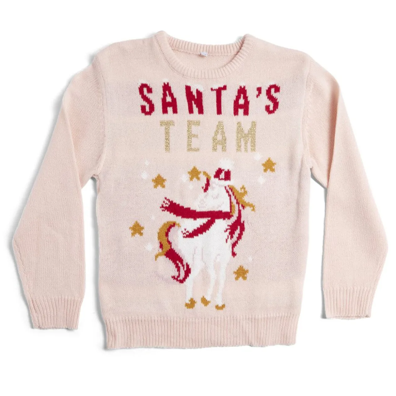 Pull de Noël enfant Santa's Team licorne rose