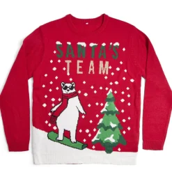 Pull de Noël inscription Santa's Team Ours rouge S/M ou L/XL