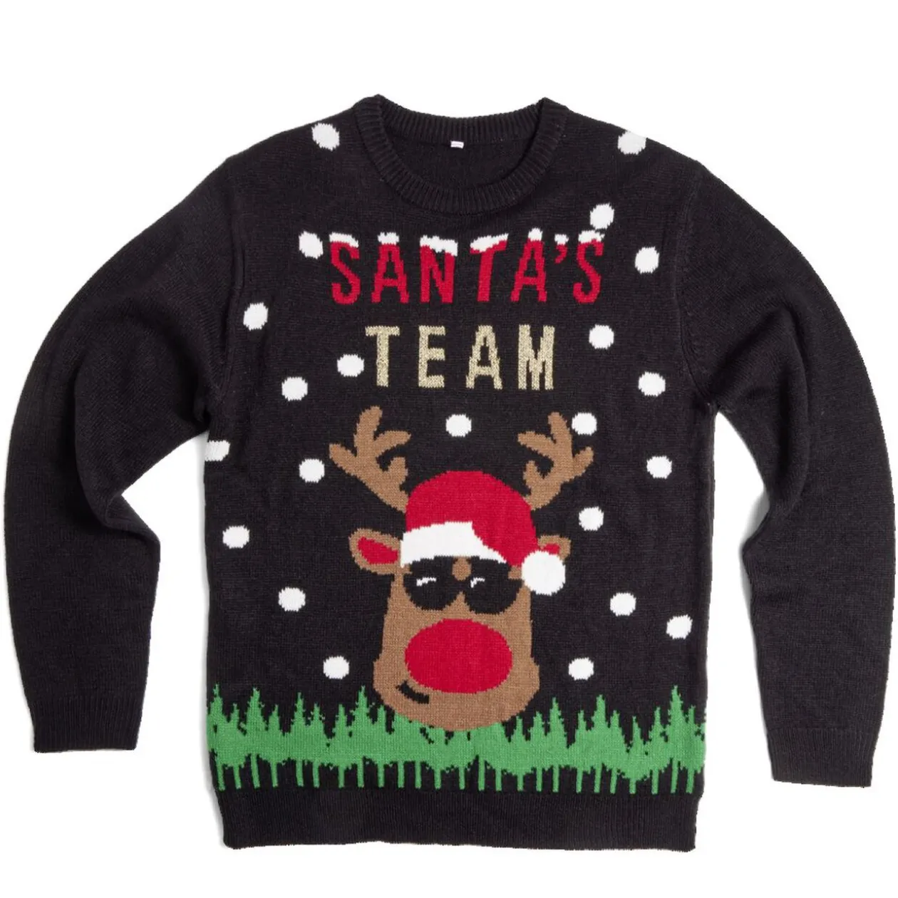Pull de Noël inscription Santa's Team Renne noir S/M ou L/XL