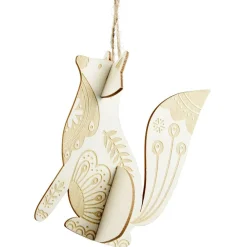 Renard 3D à suspendre en bois naturel décoré H12cm