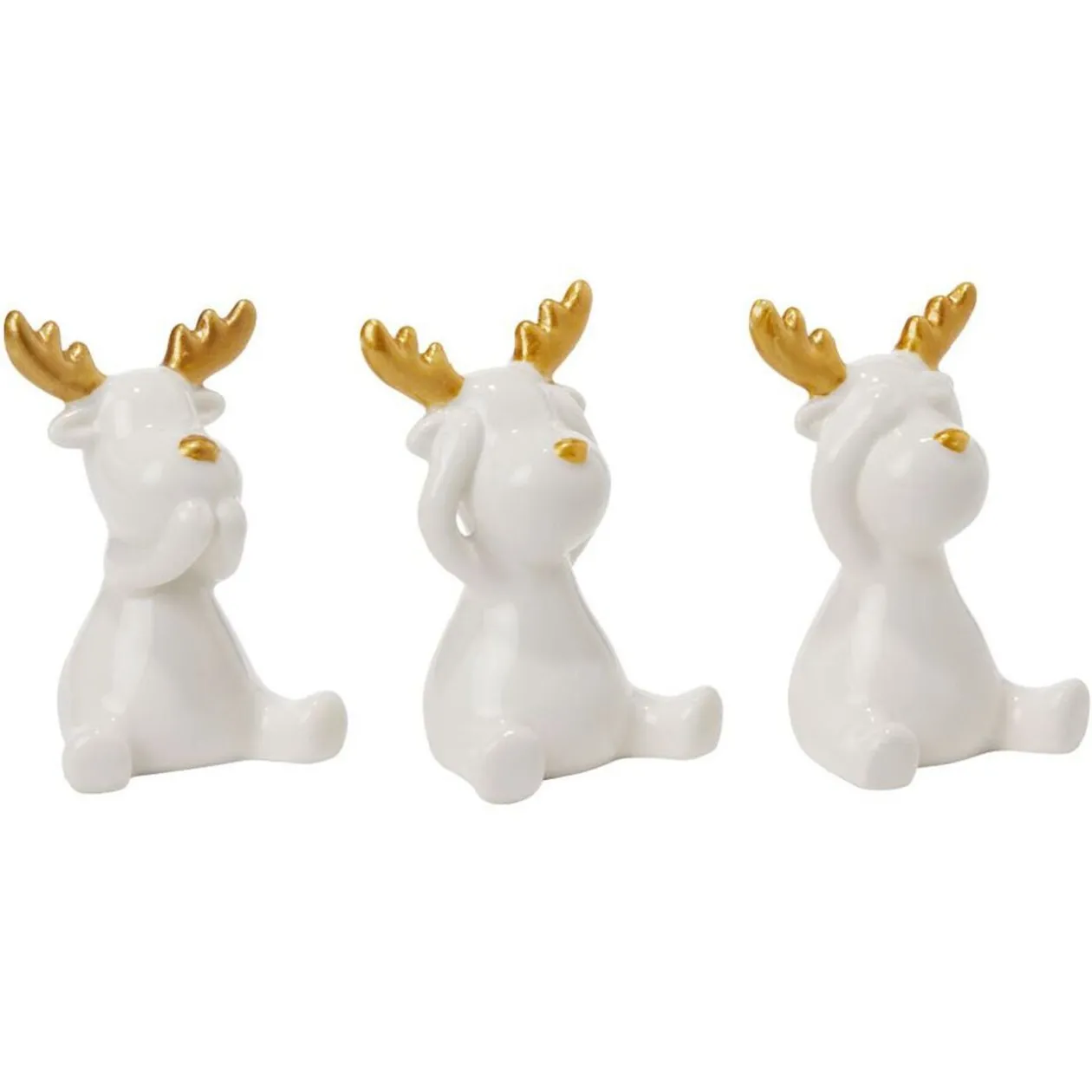 Renne en céramique blanc à poser blanc et doré H7cm x3