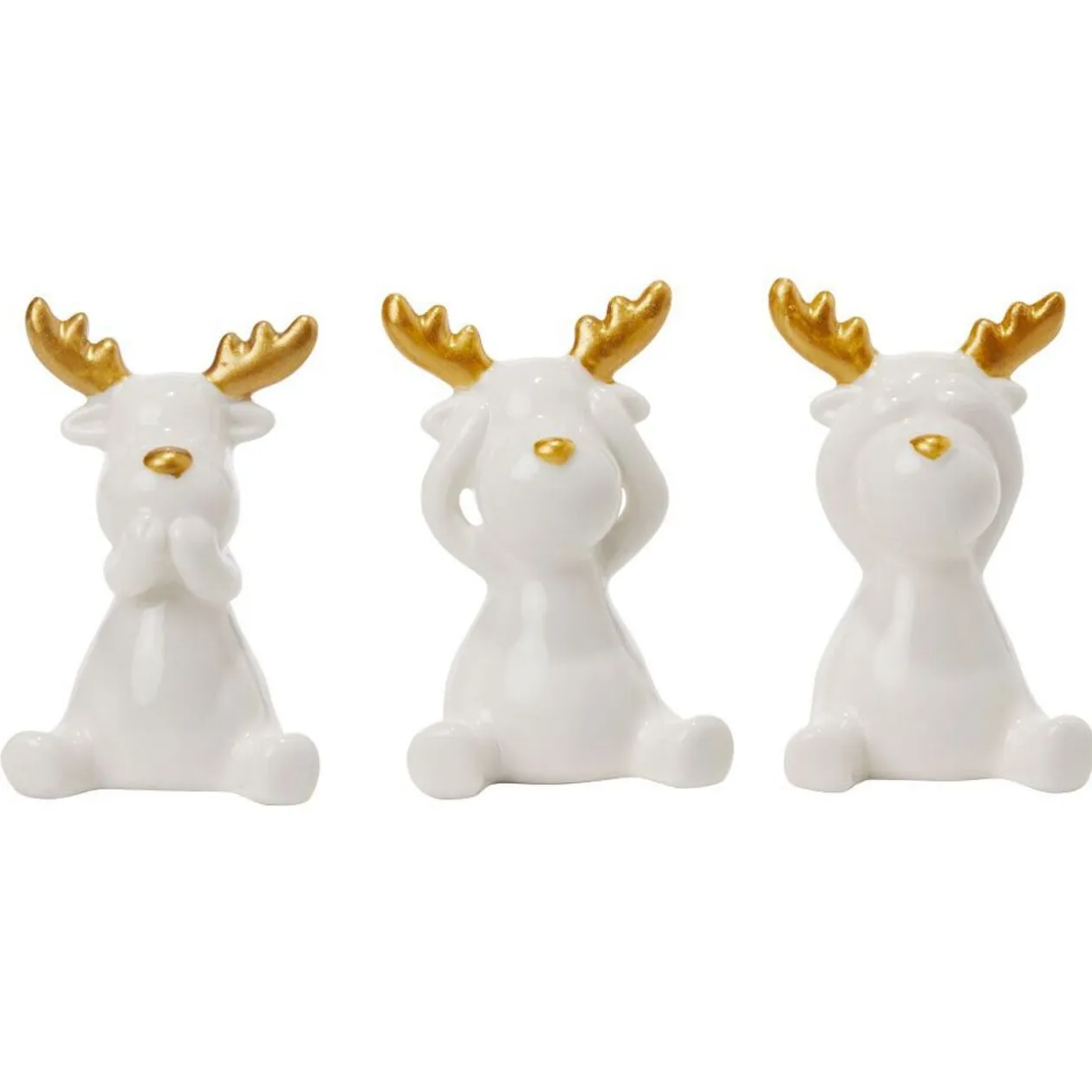Renne en céramique blanc à poser blanc et doré H7cm x3