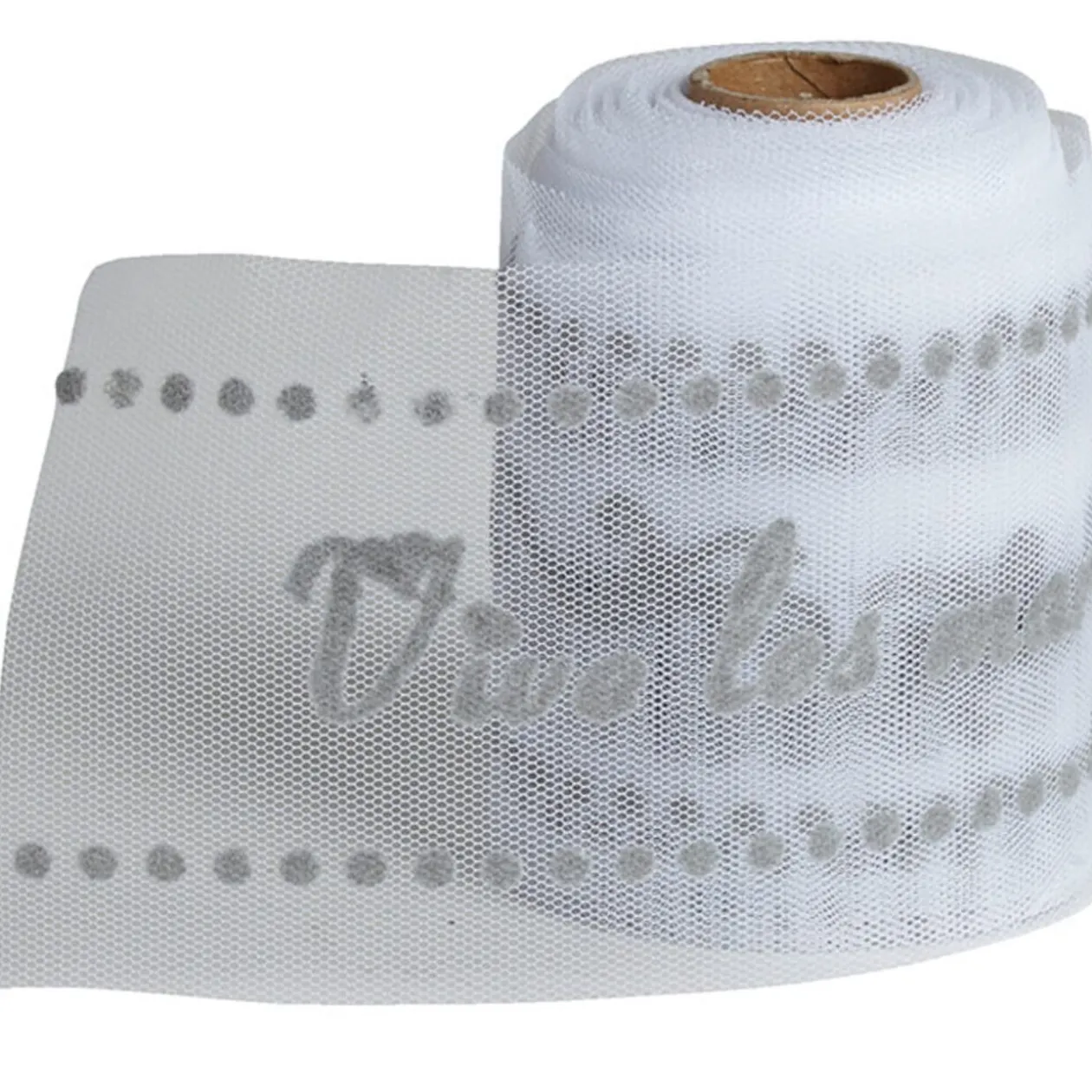 Rouleau de tulle vive les mariés blanc argenté