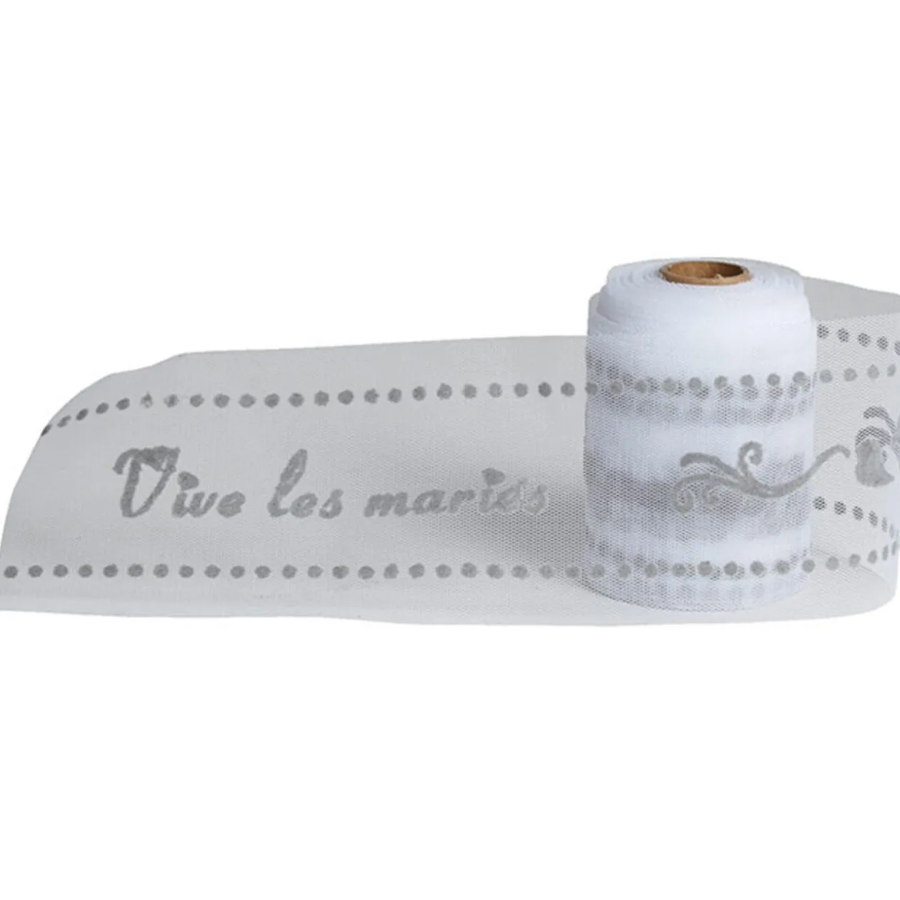 Rouleau de tulle vive les mariés blanc argenté