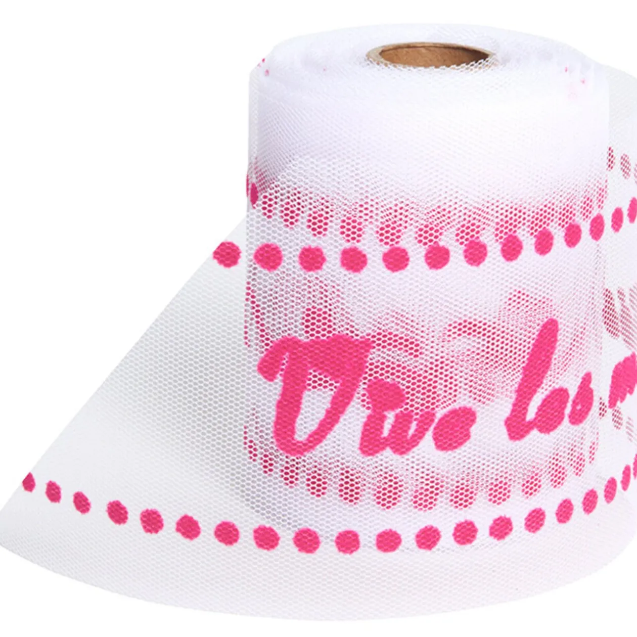 Rouleau de tulle vive les mariés blanc rose fuchsia