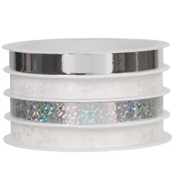 Ruban papier cadeau 5 m blanc argenté x4