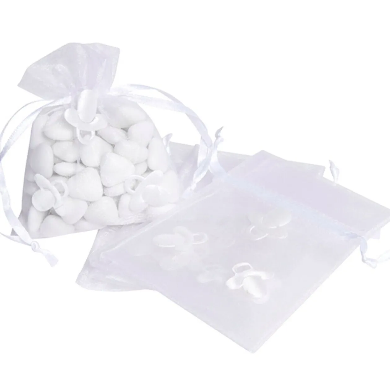 Sac à dragées blanc design tétine x6