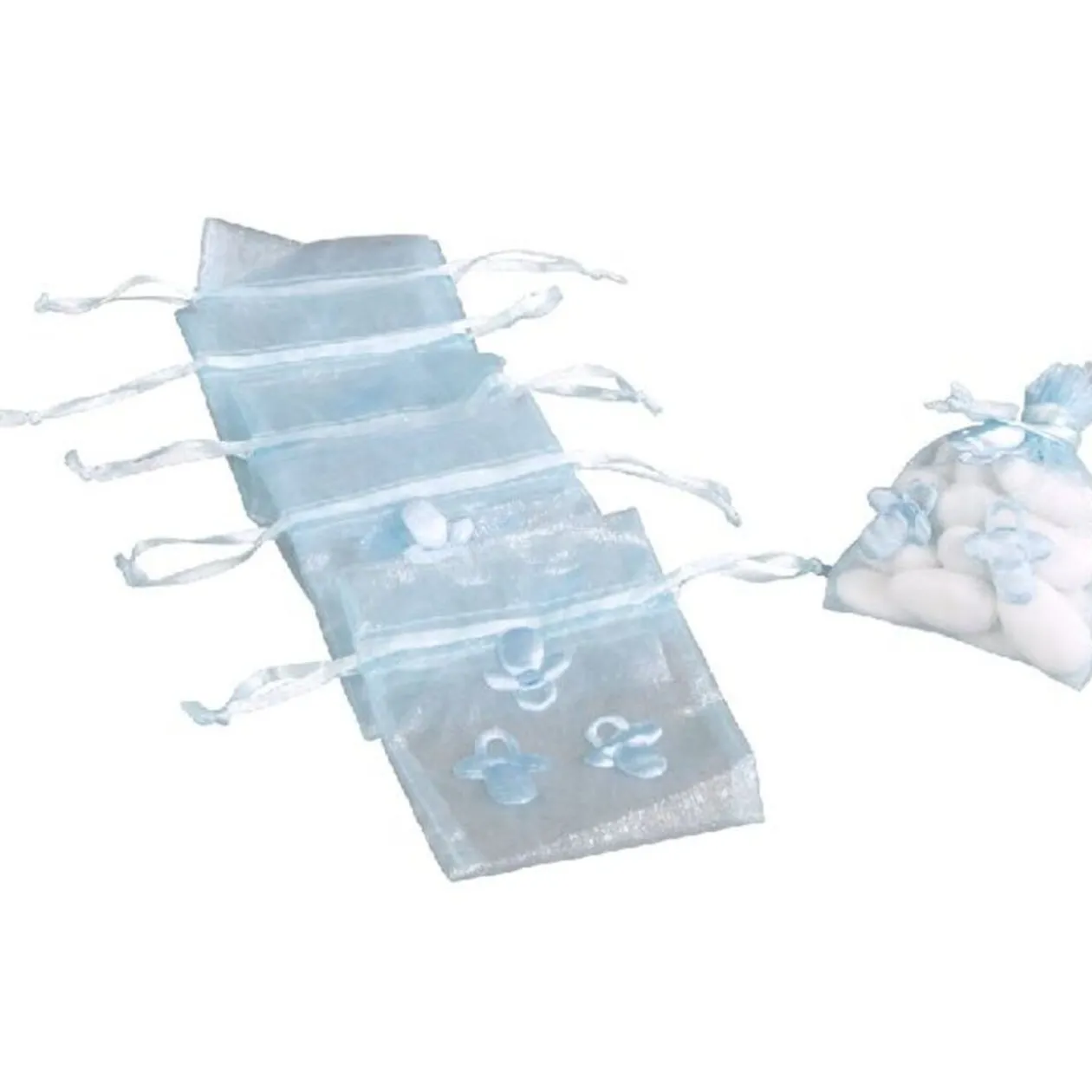 Sac à dragées bleu design tétine x6