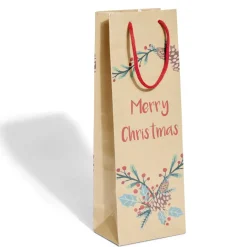 Sac bouteille Noël papier recyclé marron 12x8,5xH35cm - 3 modèles